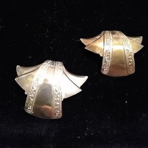 Art Deco style silver tone clip on earrings
